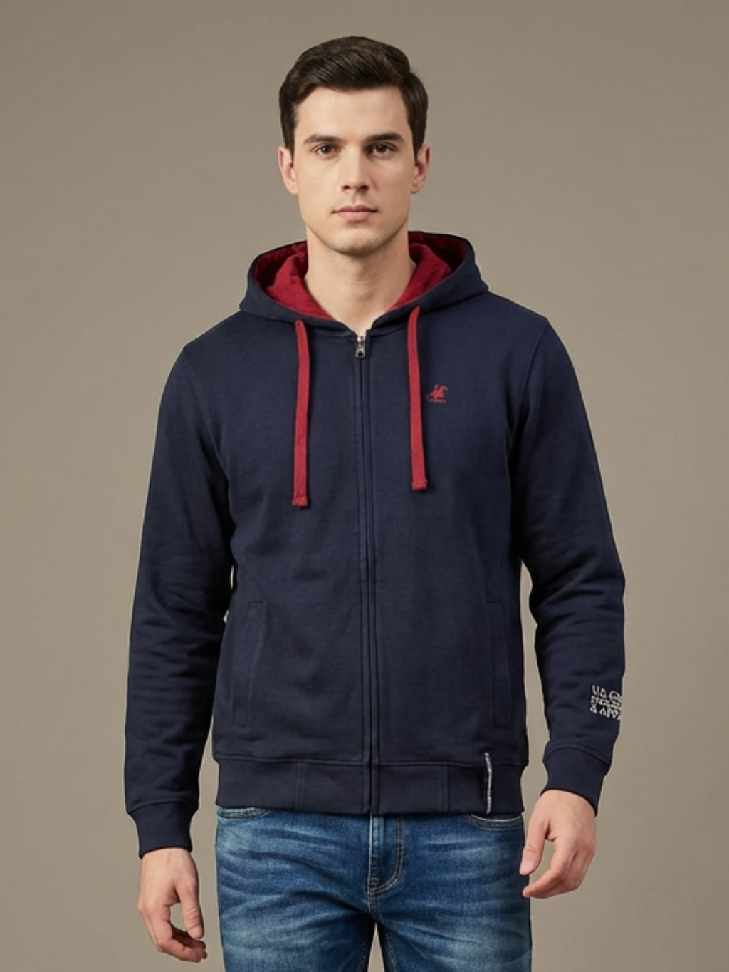 US Grand Polo Zip Man Hoodie Navy