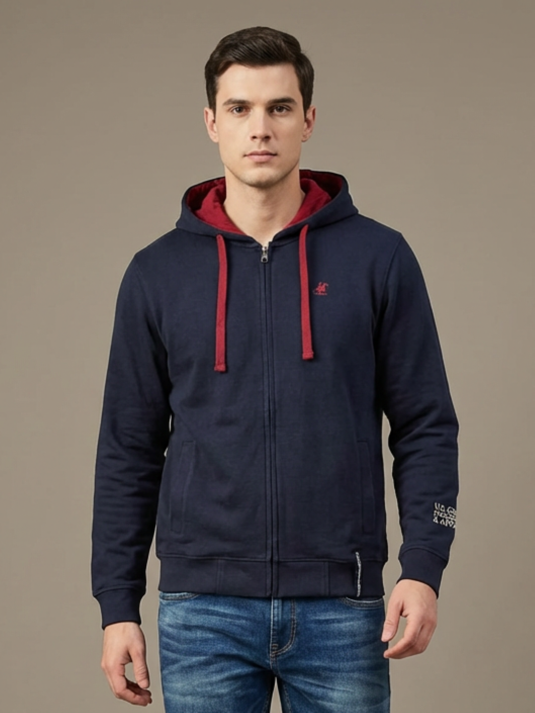 US Grand Polo Zip Man Hoodie Navy