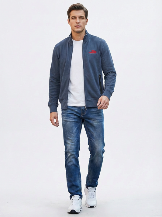 Cotton Belt Man Zip Jacket Navy Lime