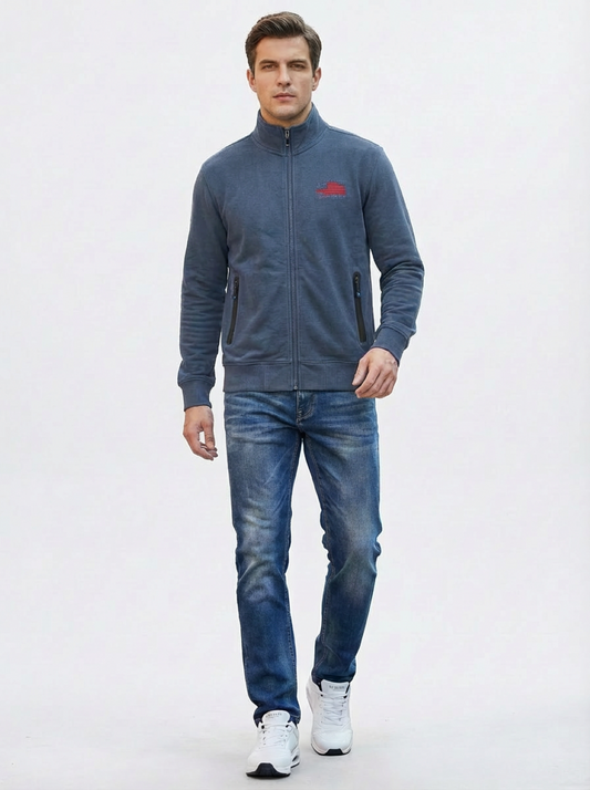 Cotton Belt Man Zip Jacket Navy Lime