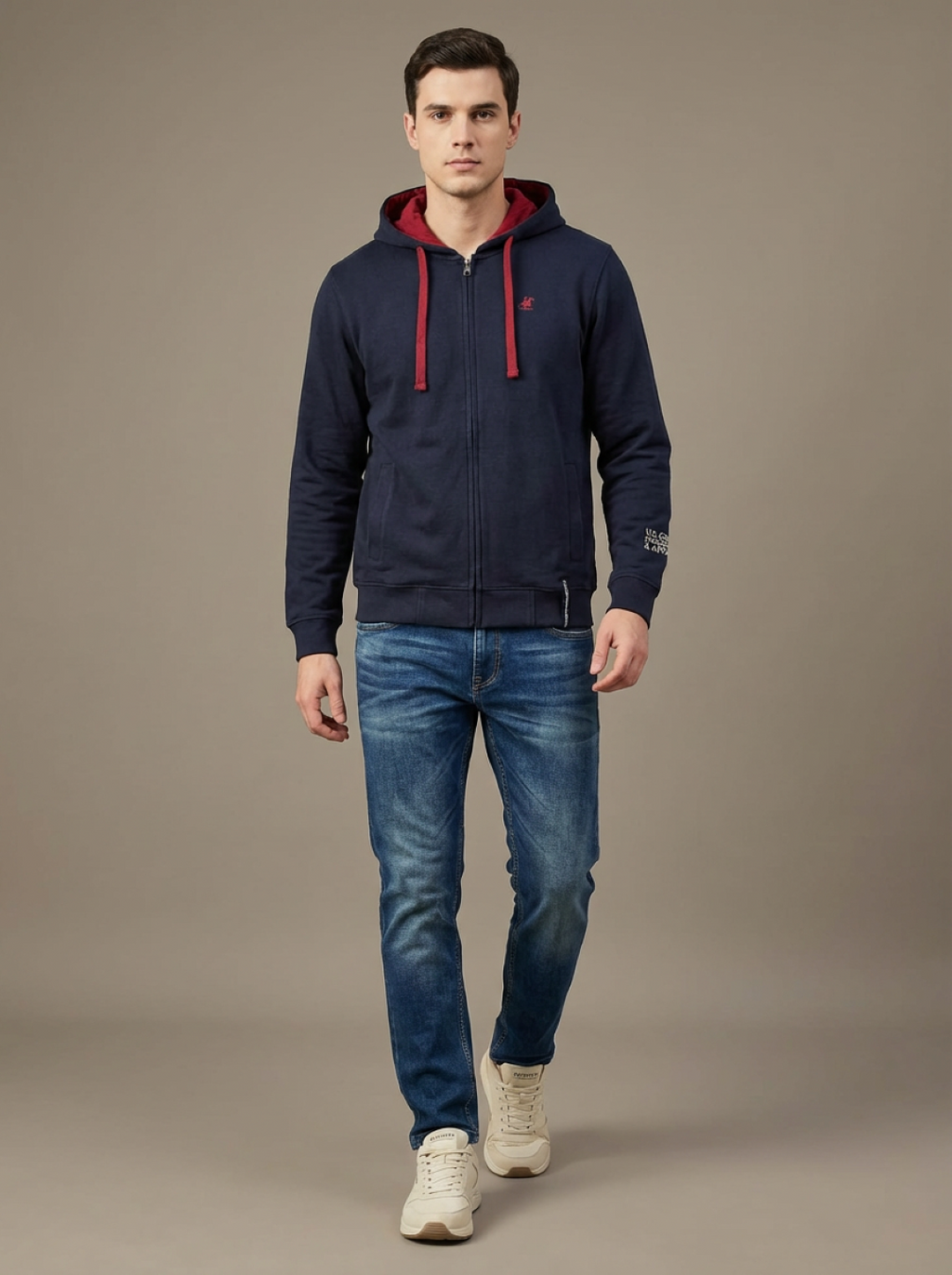 US Grand Polo Zip Man Hoodie Navy