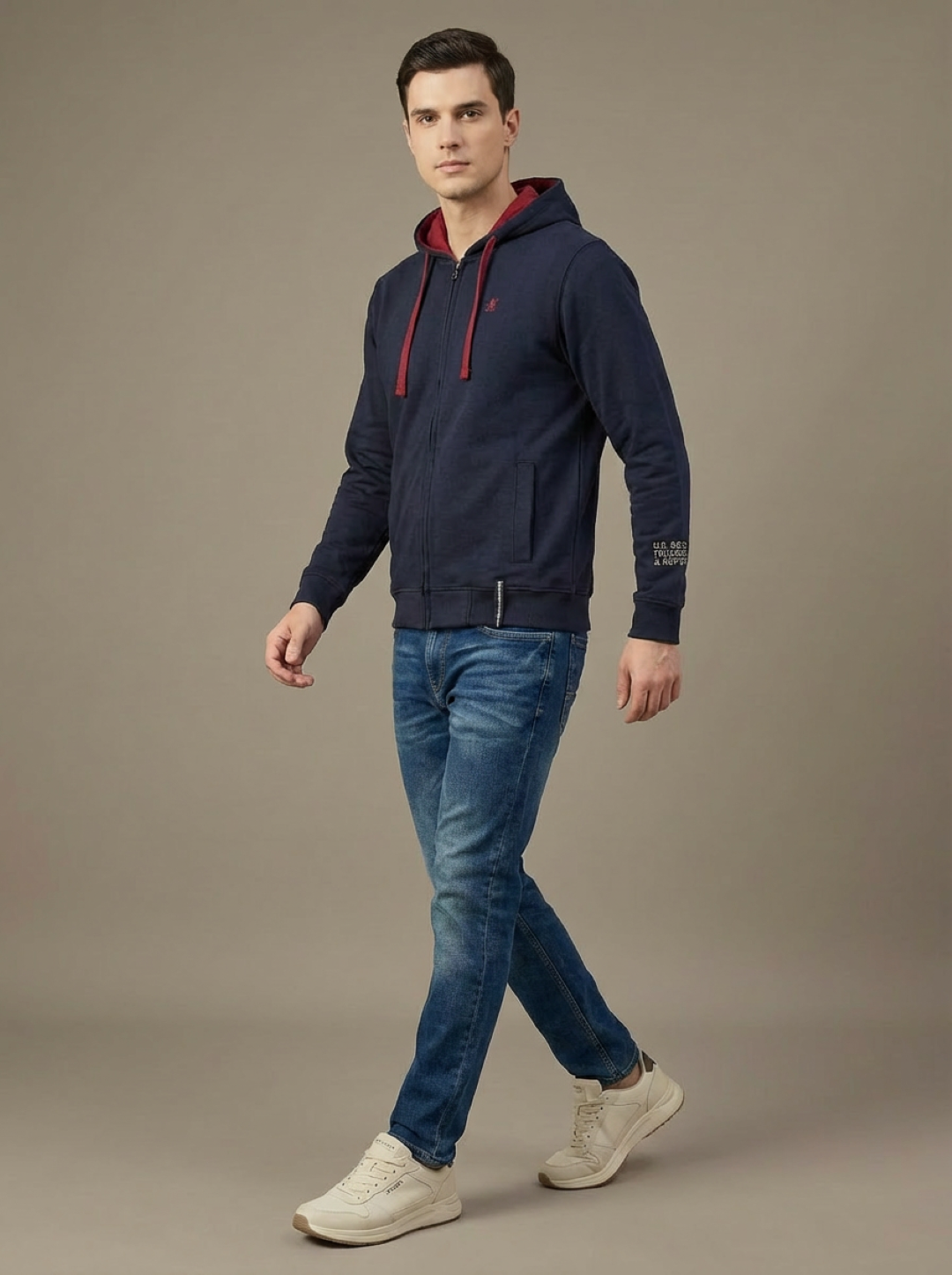 US Grand Polo Zip Man Hoodie Navy