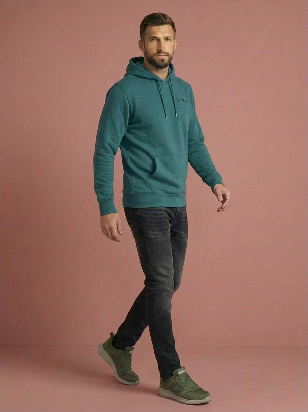 River Island Man Hoodie Sea Green