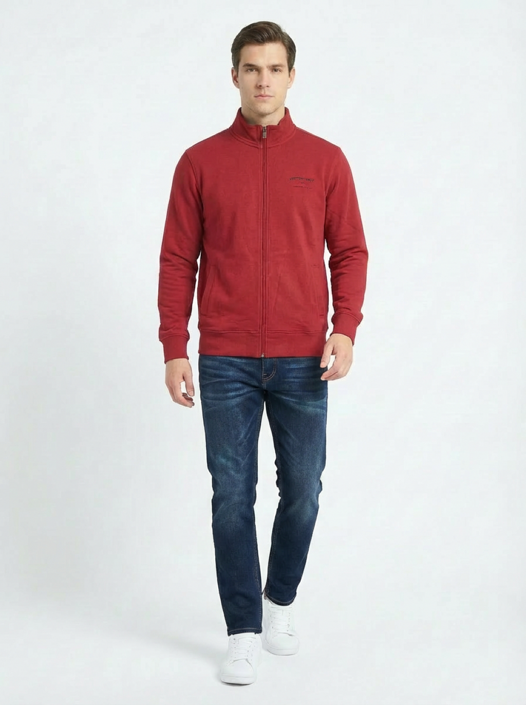 Cotton Belt Man Zip Jacket Red