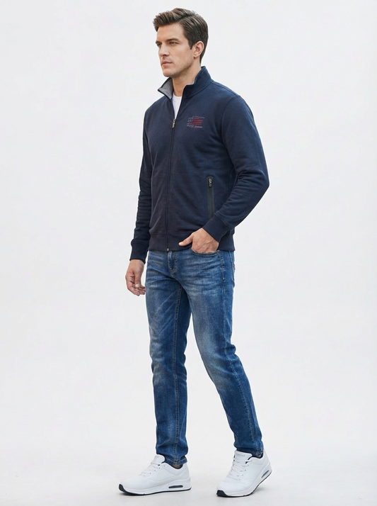 Cotton Belt Man Zip Jacket Navy