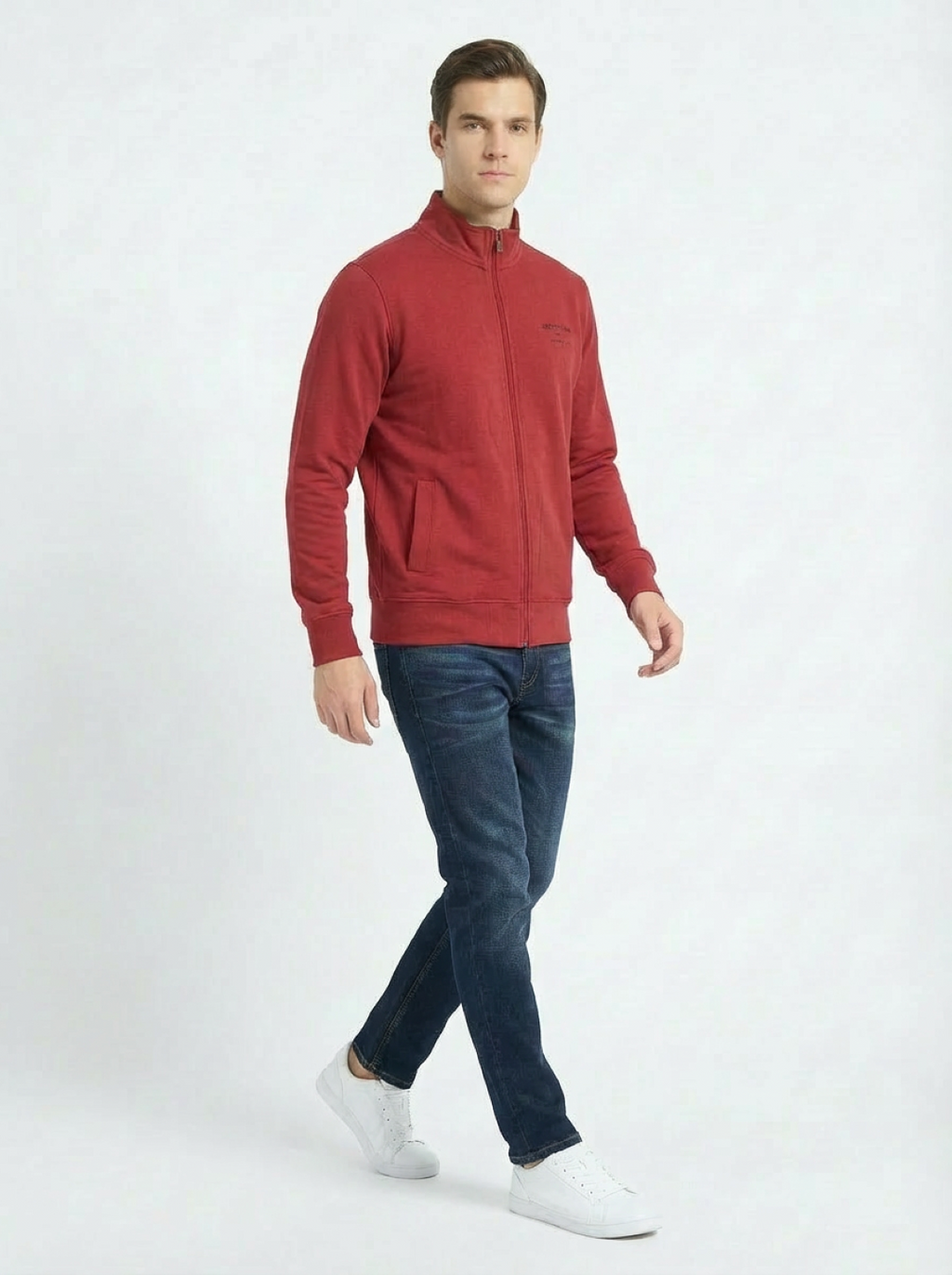 Cotton Belt Man Zip Jacket Red